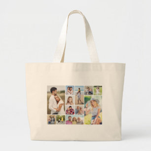 Create Your Own Round Corners 12 Photo Collage Large Tote Bag