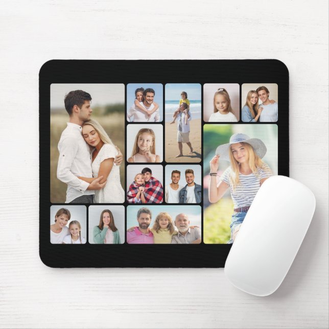 Create Your Own Round Corners 12 Photo Collage  Mouse Mat (With Mouse)