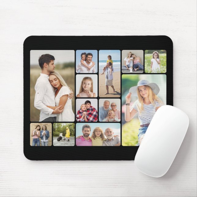 Create Your Own Round Corners 12 Photo Collage  Mouse Mat (With Mouse)
