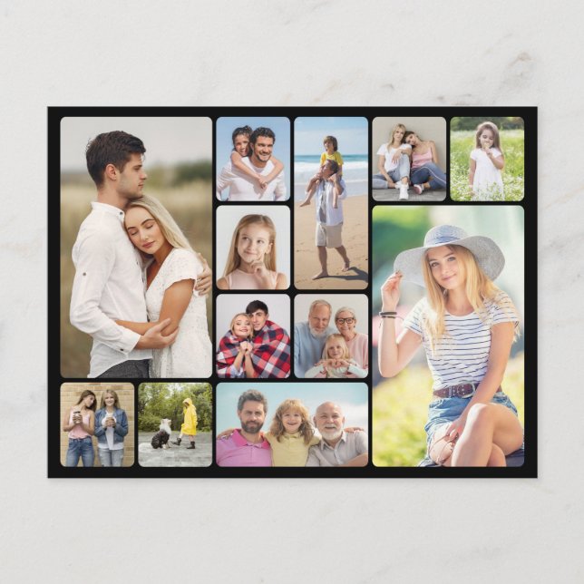 Create Your Own Round Corners 12 Photo Collage Postcard (Front)