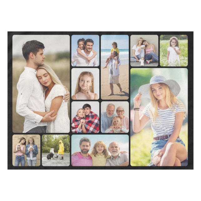 Create Your Own Round Corners 12 Photo Collage Tablecloth (Front (Horizontal))
