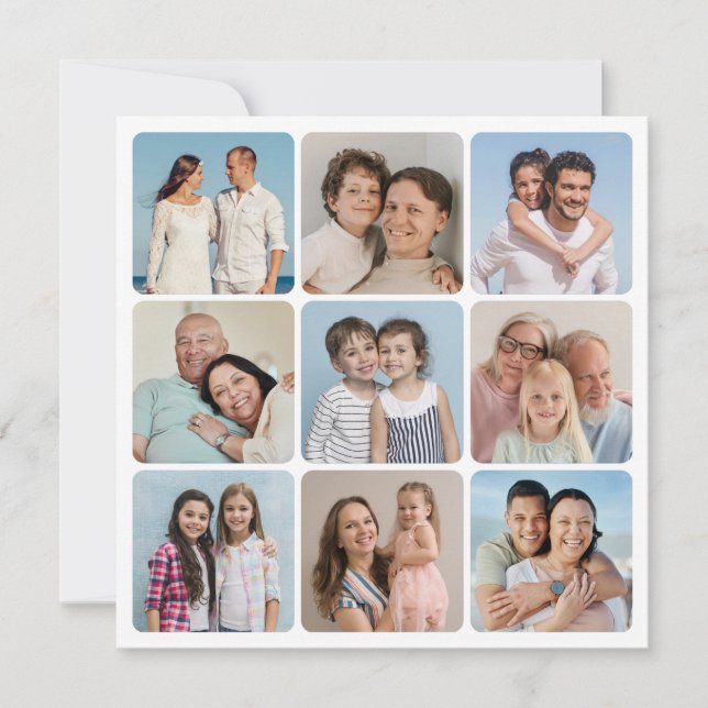 Create Your Own Round Corners 9 Photo Collage Card (Front)