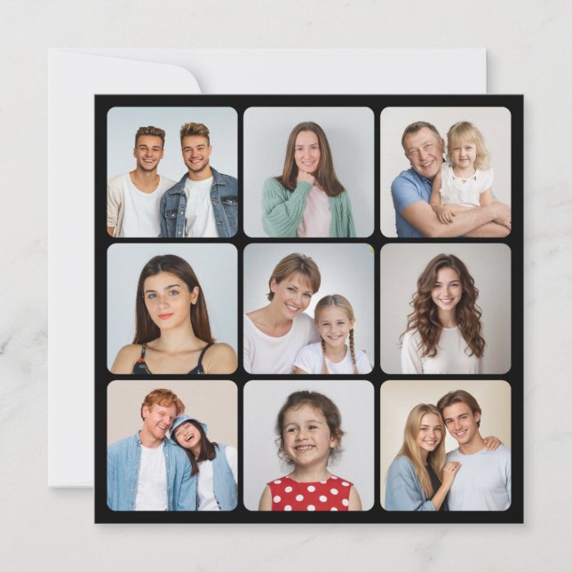 Create Your Own Round Corners 9 Photo Collage Card (Front)