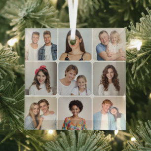 Create Your Own Round Corners 9 Photo Collage Glass Tree Decoration