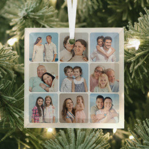 Create Your Own Round Corners 9 Photo Collage Glass Tree Decoration