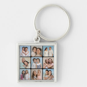 Create Your Own Round Corners 9 Photo Collage Key Ring