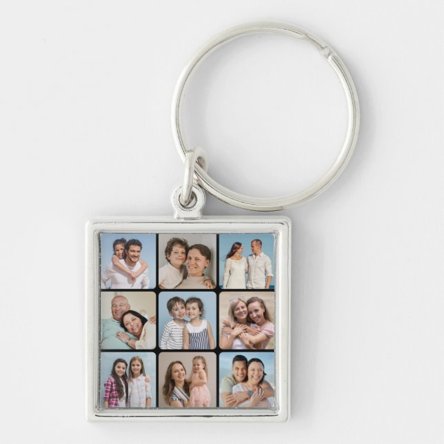 Create Your Own Round Corners 9 Photo Collage Key Ring (Front)