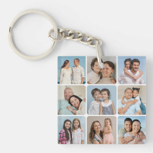 Create Your Own Round Corners 9 Photo Collage Key Ring