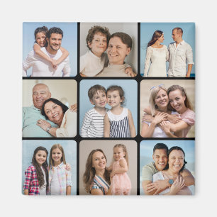Create Your Own Round Corners 9 Photo Collage Magnet