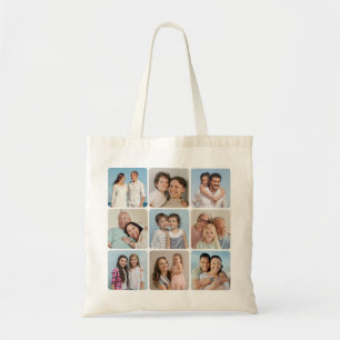 Create Your Own Round Corners 9 Photo Collage Tote Bag