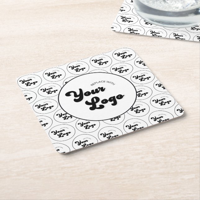 Create Your Own Round Logo Pattern Business Party  Square Paper Coaster (Angled)