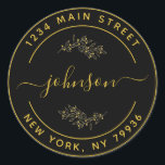 Create Your Own Round Return Address Black Gold Classic Round Sticker<br><div class="desc">Create Your Own Round Return Address</div>