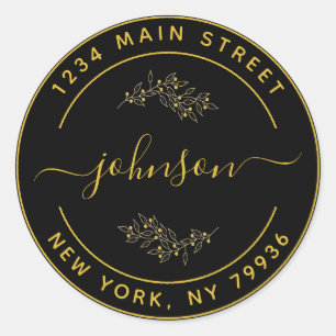 Create Your Own Round Return Address Black Gold Classic Round Sticker