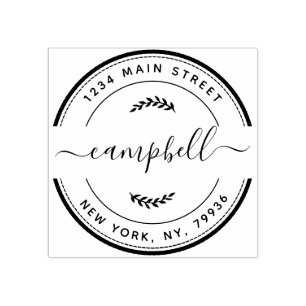 Create Your Own Round Return Address Family Name Rubber Stamp