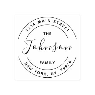 Create Your Own Round Return Address Family Name Rubber Stamp