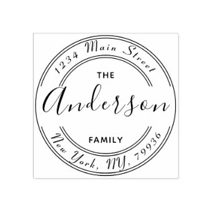 Create Your Own Round Return Address Family Name Rubber Stamp