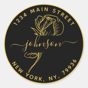 Create Your Own Round Return Address Gold Black Cl Classic Round Sticker