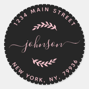 Create Your Own Round Return Address Pink Black Classic Round Sticker