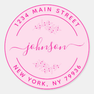 Create Your Own Round Return Address Pink Classic Round Sticker