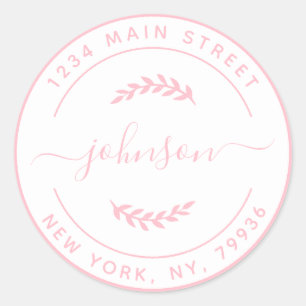 Create Your Own Round Return Address Pink White Classic Round Sticker