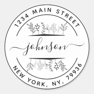 Create Your Own Round Whimsy Hand-drawn Leaves Classic Round Sticker