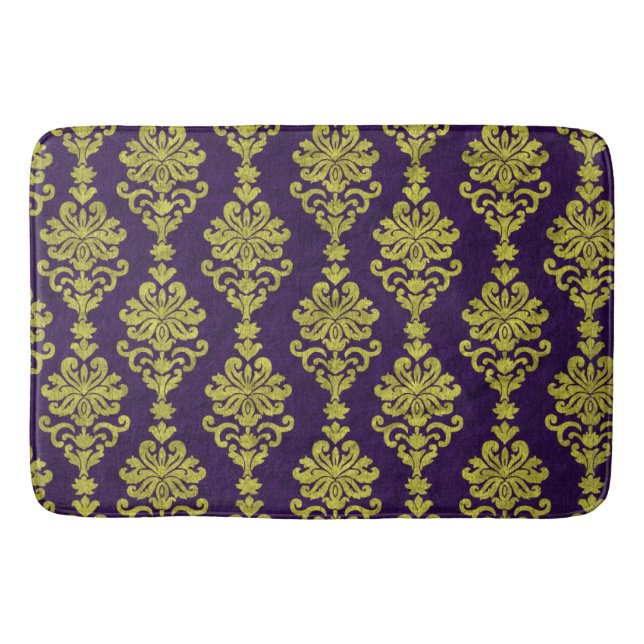 Create Your Own Royal Purple Gold Damask Bath Mat (Front)