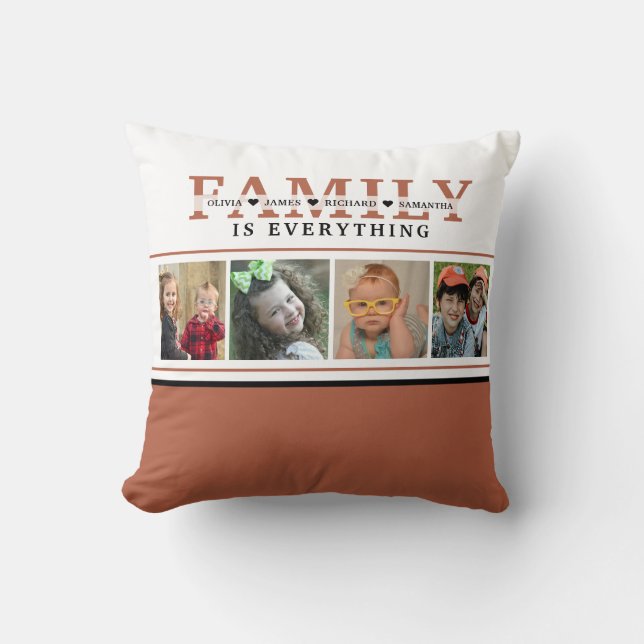 Create Your Own Rust Family Quote  4 Photo Collage Cushion (Front)
