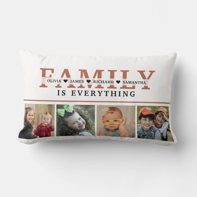 Create Your Own Rust Family Quote  4 Photo Collage Lumbar Cushion (Front)