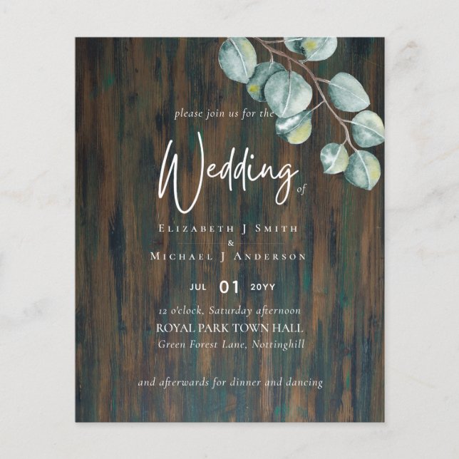 Create Your Own RUSTIC Eucalyptus Wedding Flyer (Front)