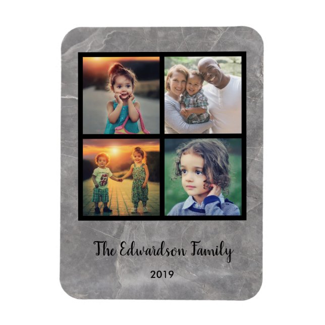 Create your own rustic stone family photo collage magnet (Vertical)