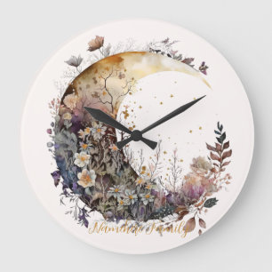 Create Your Own Rustic Sunset Floral Crescent Moon Large Clock