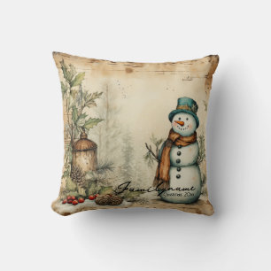 Create Your Own Rustic Winter Snowman & Pine Cones Cushion