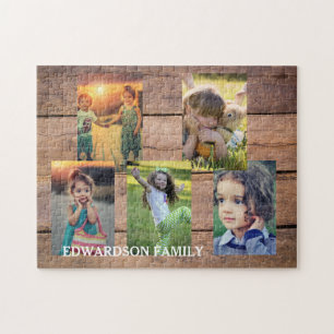 Create your own rustic wood family photo collage jigsaw puzzle