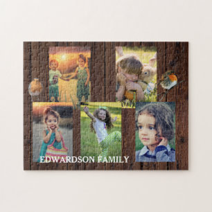 Create your own rustic wood family photo collage jigsaw puzzle