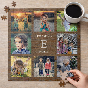 Create your own rustic wood family photo collage jigsaw puzzle