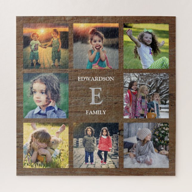 Create your own rustic wood family photo collage jigsaw puzzle (Vertical)