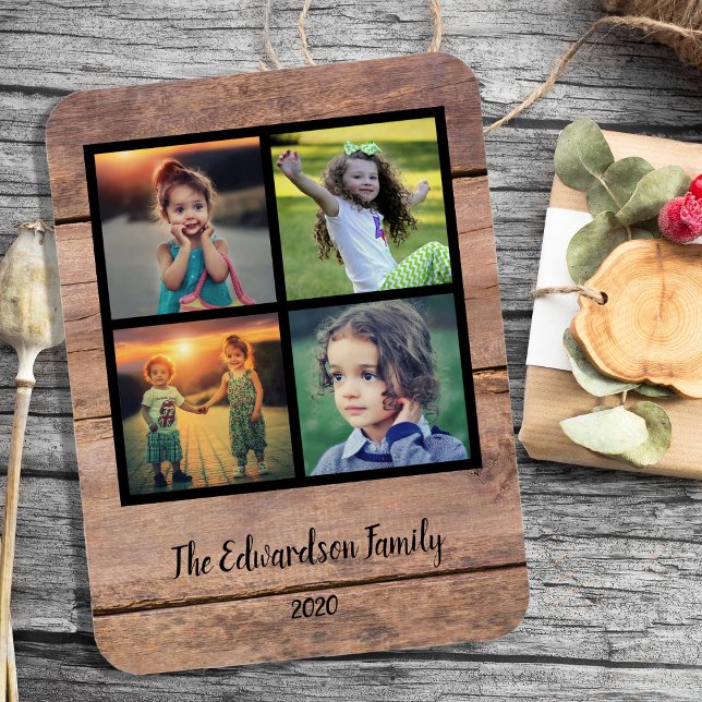 Create your own rustic wood family photo collage magnet (Create your own rustic wood family photo collage magnet. Very personal and unique magnet.)