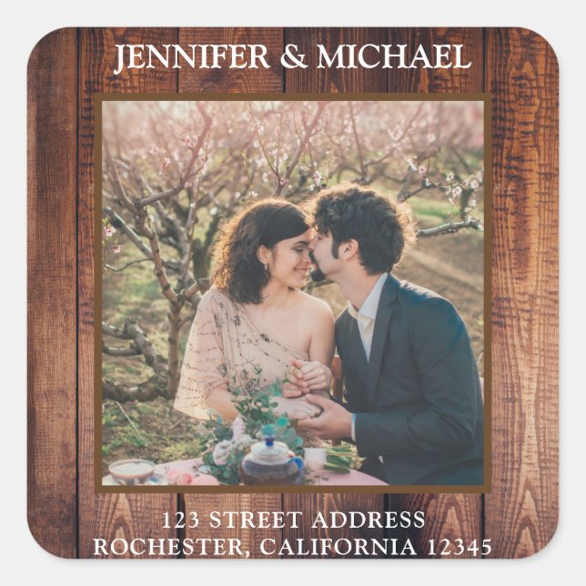 Create your own rustic wood photo Wedding seals (Front)