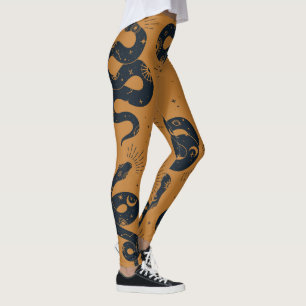 Create Your Own Sacred Black Snakes Orange Leggings