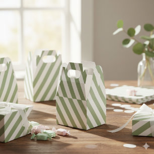Create Your Own Sage Green White Striped Pattern Favour Box