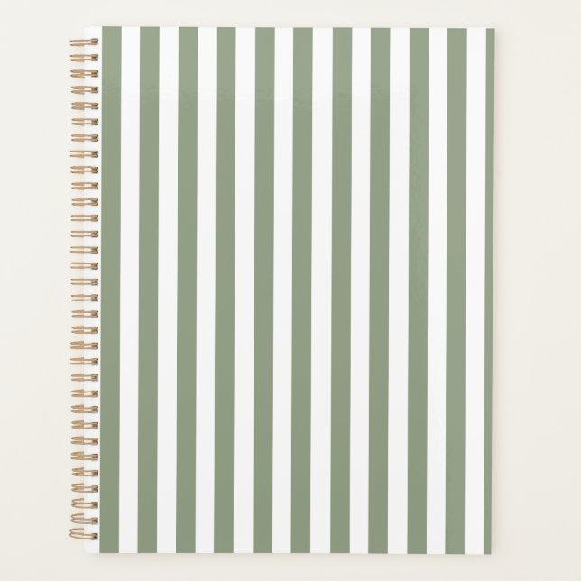 Create Your Own Sage Green White Striped Pattern Planner (Front)
