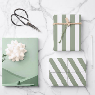 Create Your Own Sage Green White Striped Pattern Wrapping Paper Sheet