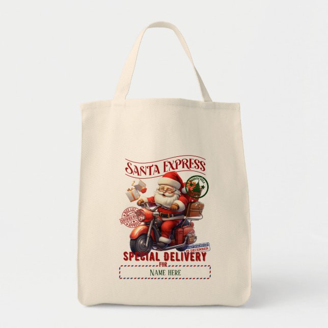 Create Your Own Santa Biker Gift Sack Tote Bag (Front)