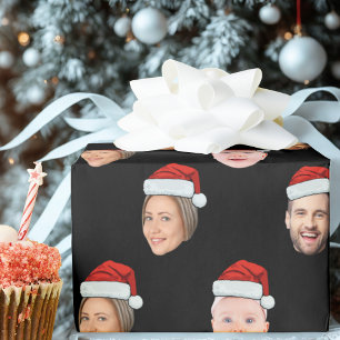 Create Your Own Santa Hat Face 3 Photo Christmas Wrapping Paper