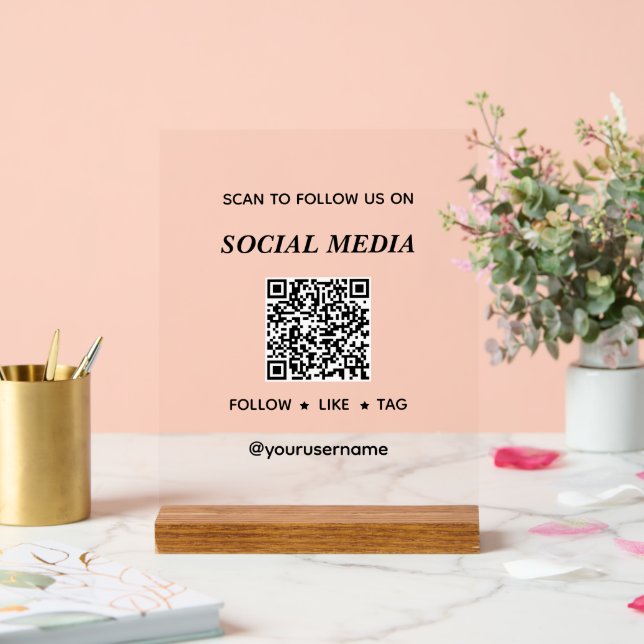 Create Your Own Scan To Follow Social Media QR Acrylic Sign (Wedding)
