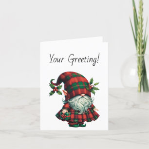 Create Your Own Scottish Christmas Plaid Gnome Holiday Card