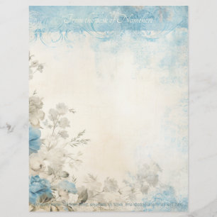 Create Your Own Shabby Chic Blue Ivory Floral Custom Letterhead
