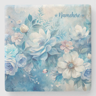Create Your Own Shabby Chic Blue & Purple Roses Stone Coaster