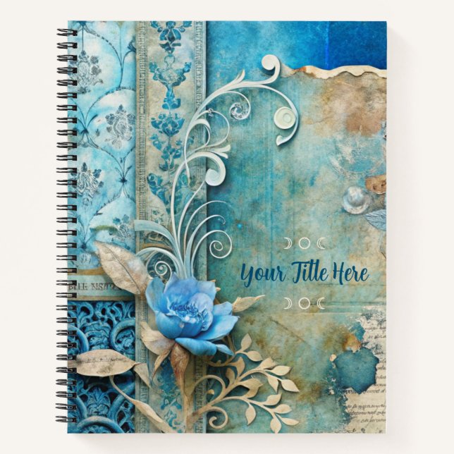 Create Your Own Shabby Chic Blue Rose Butterfy Notebook (Front)