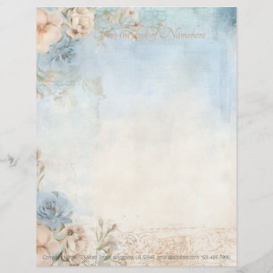 Create Your Own Shabby Chic Blue Roses Floral Custom Letterhead